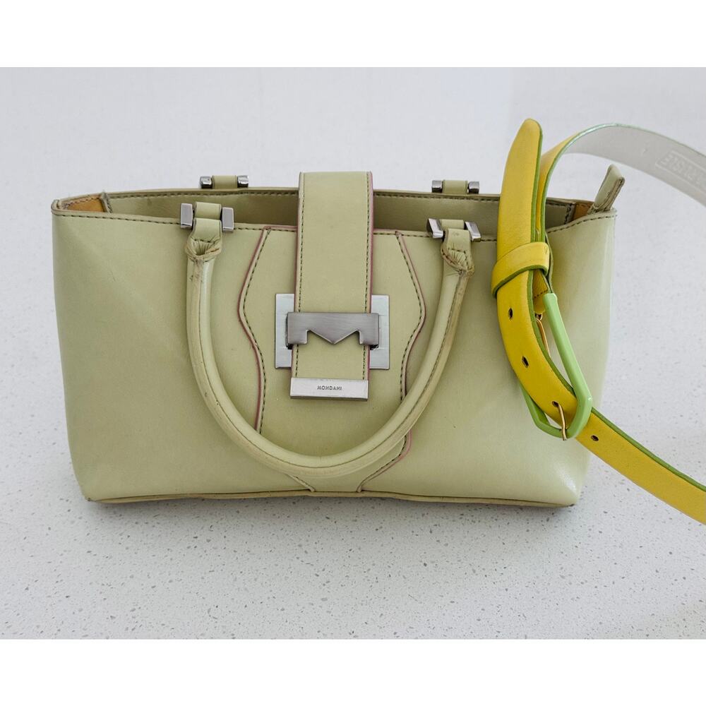 Mondani Soft Green Leather Tote and complimentary color Yellow Belt